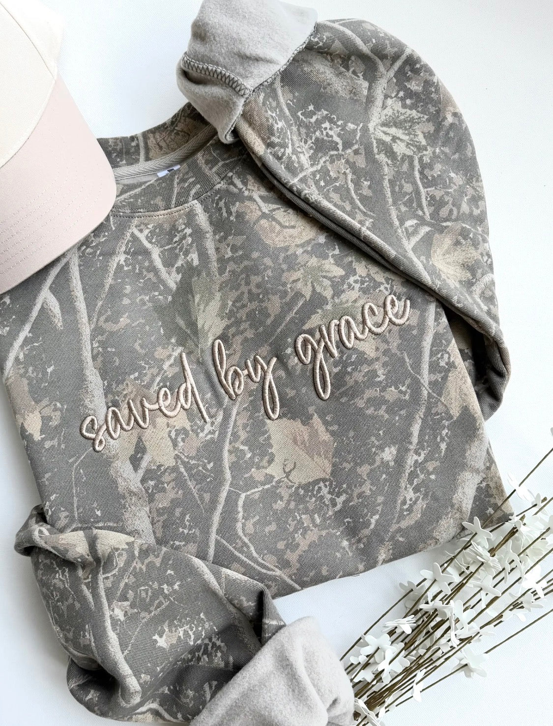 Vintage "Saved by Grace" Camo Crewneck