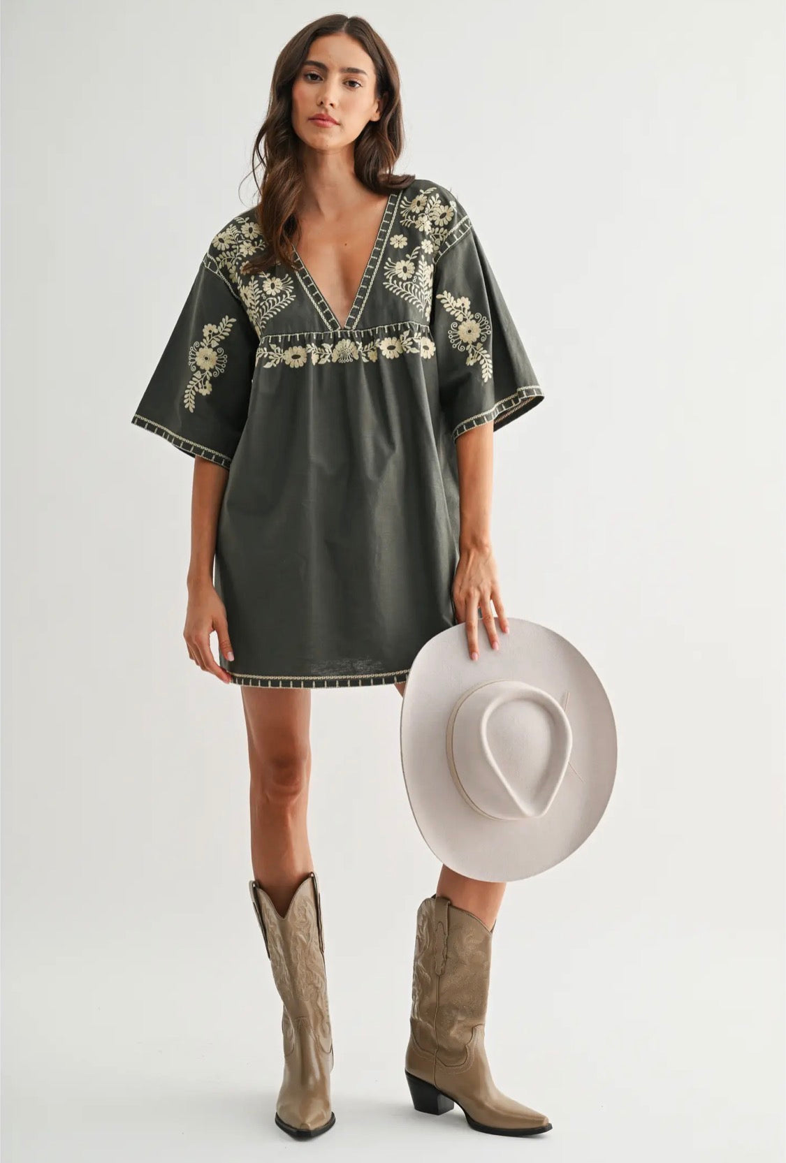 The Olive Grove Embroidered Dress (Preorder)