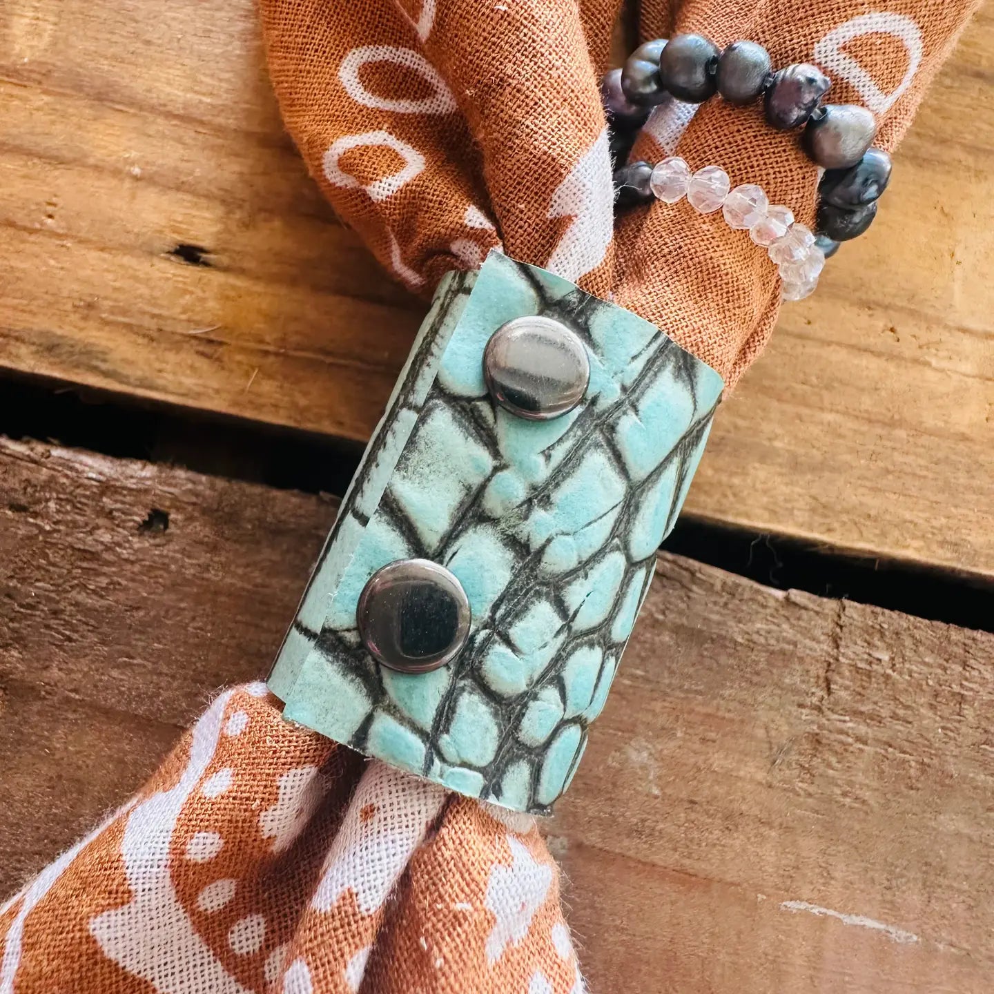 Heirloom Collection Turquoise Croc Bandana Slide