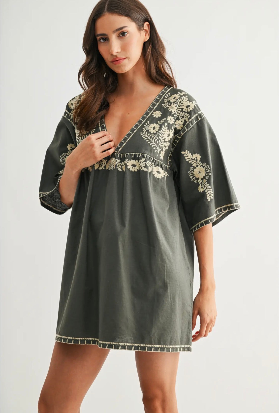 The Olive Grove Embroidered Dress (Preorder)