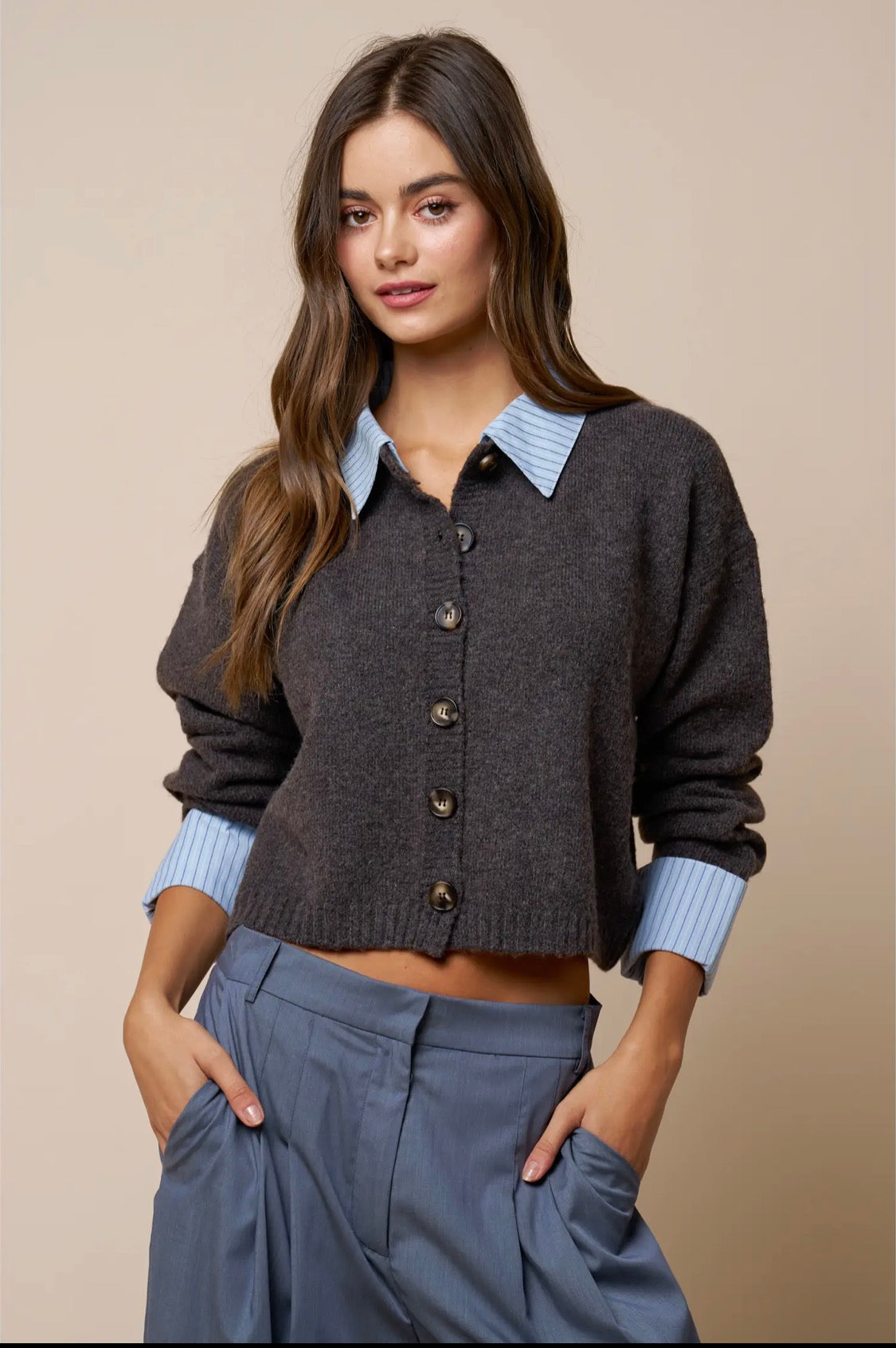 The Charcoal & Chambray Cardigan (Preorder)
