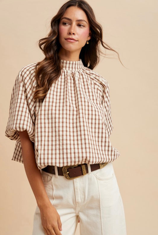 Harvest Plaid Bow Back Top