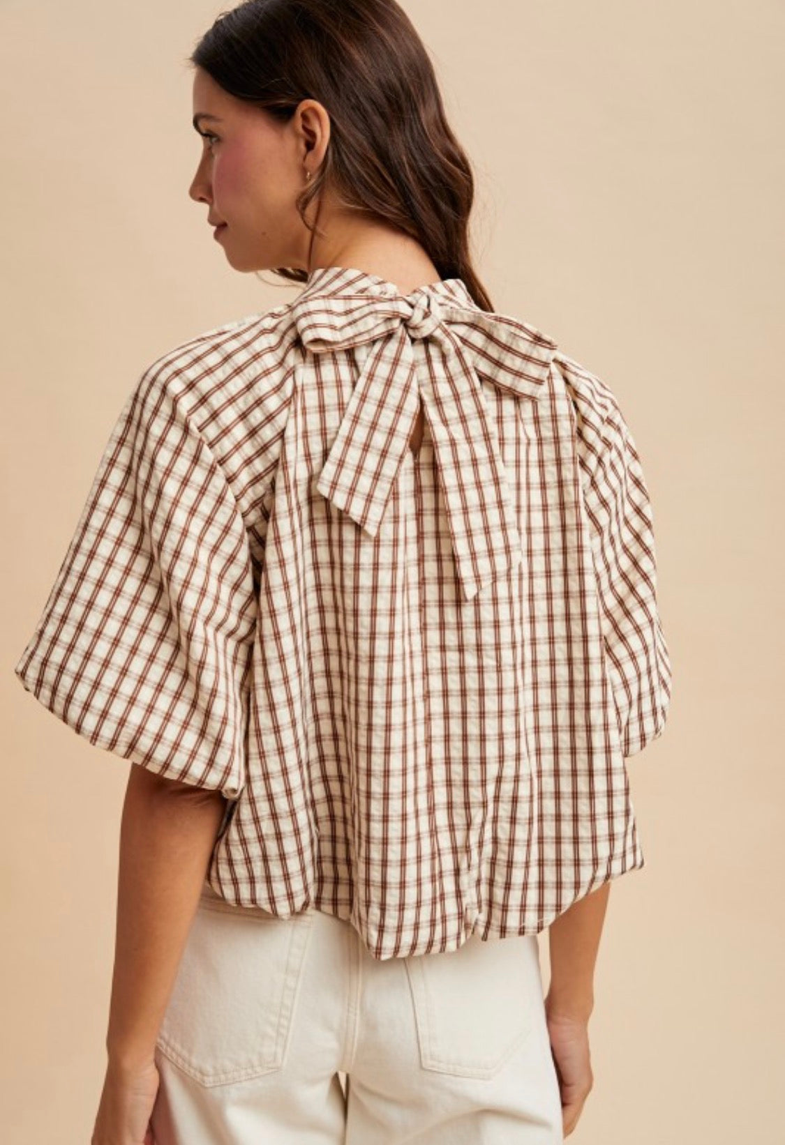 Harvest Plaid Bow Back Top