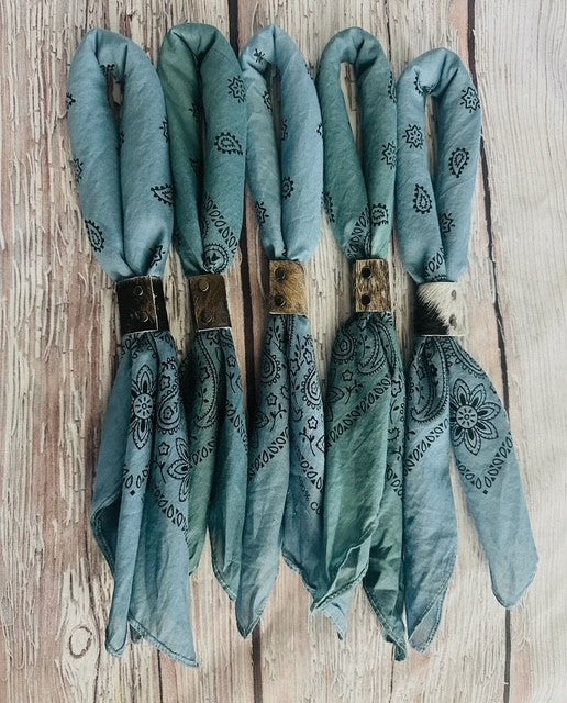 The Heirloom Collection Hand Dyed Boho Bandana Scarves with Genuine Cowhide Slides