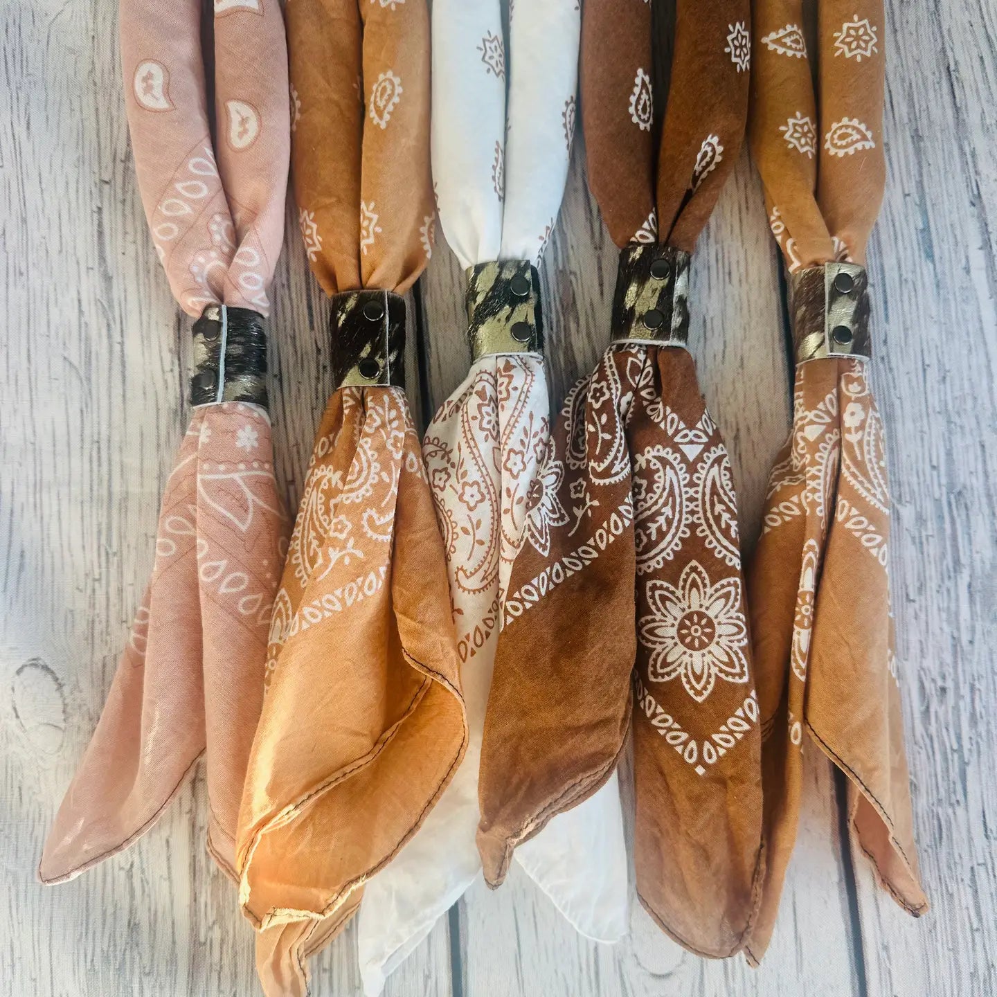 The Heirloom Collection Hand Dyed Boho Bandana Scarves with Genuine Cowhide Slides